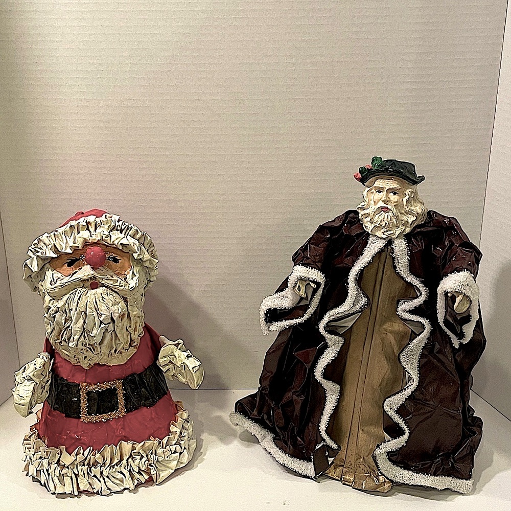 Vintage Paper Holiday Figures. Santa (9”) and Father Time (11”). Handmade .